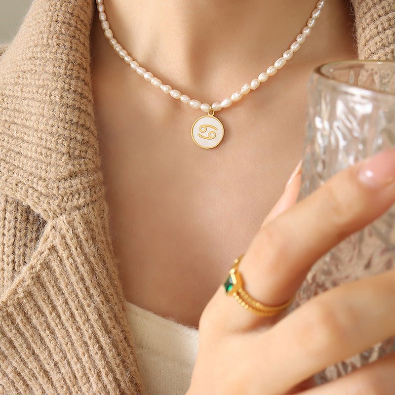 18K gold noble and fashionable pearl strand with round inlaid gemstone - mavazie