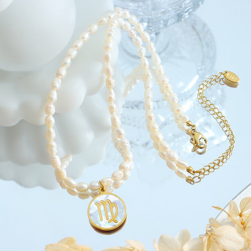 18K gold noble and fashionable pearl strand with round inlaid gemstone - mavazie