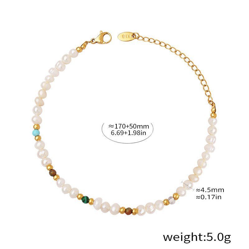 18K gold pearl with round bead design classic fashion bracelet - mavazie