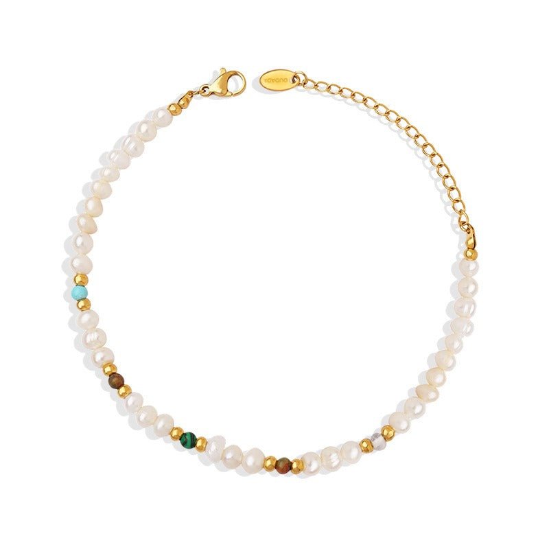 18K gold pearl with round bead design classic fashion bracelet - mavazie