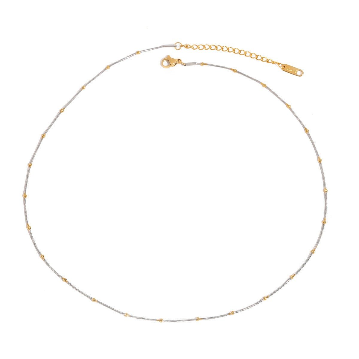 18K gold round beads with gold and silver color matching design personalized fashion necklace - mavazie