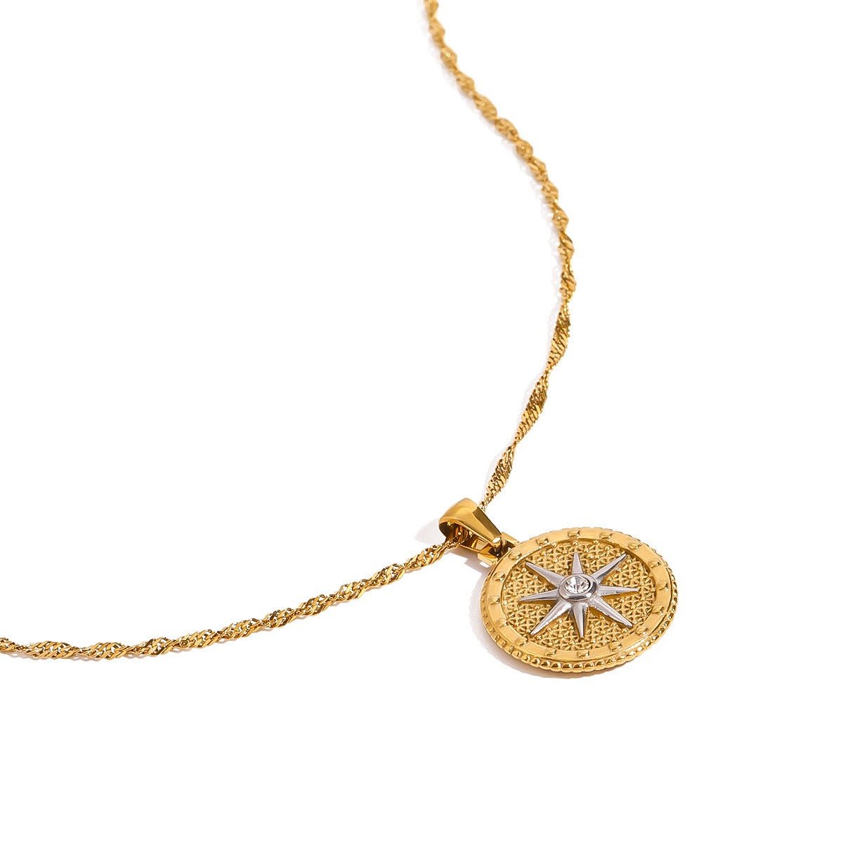 18K gold round necklace with eight - pointed star design, classic and fashionable - mavazie