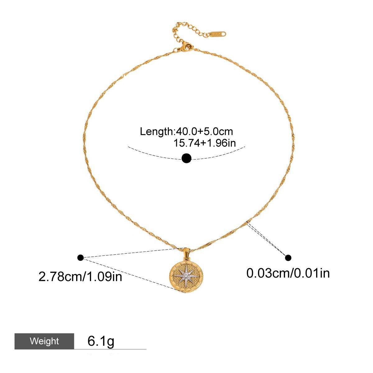 18K gold round necklace with eight - pointed star design, classic and fashionable - mavazie
