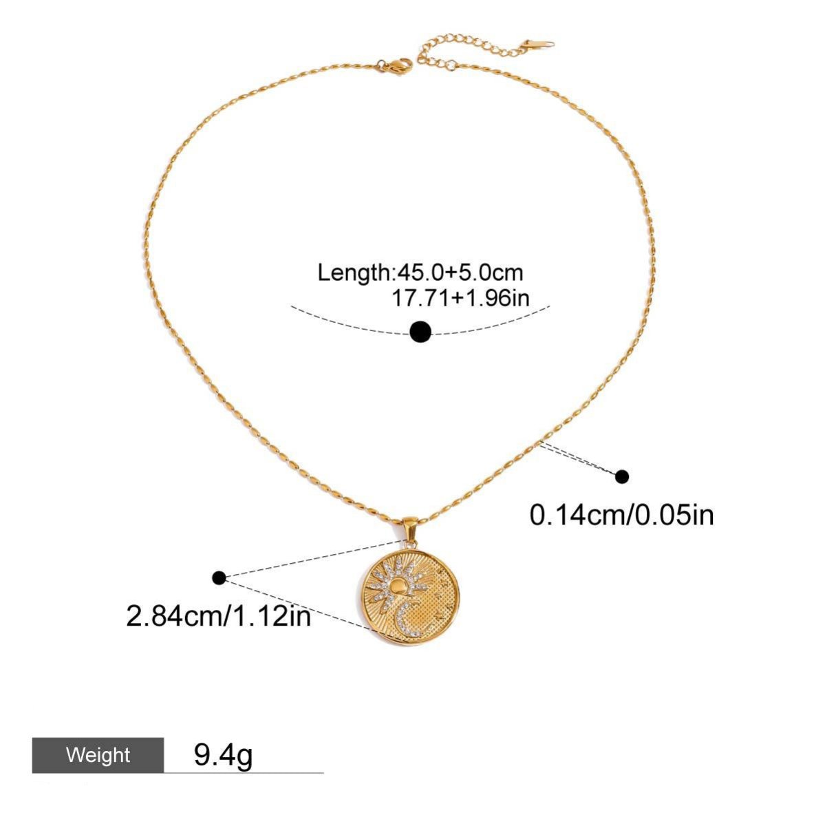 18K gold round necklace with sun and moon pattern and diamond design - mavazie