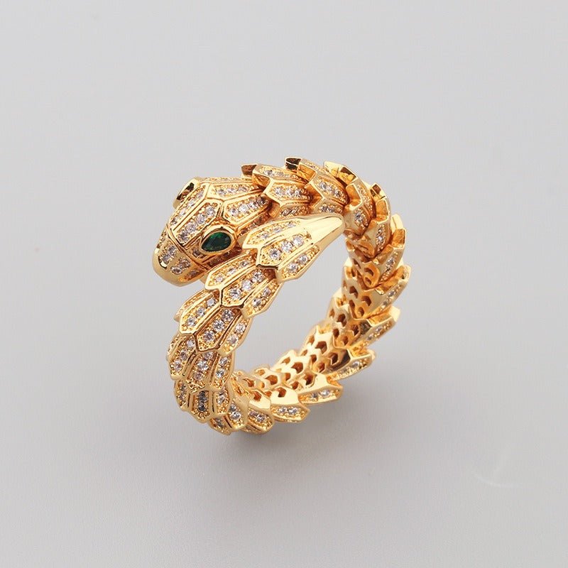 18K gold snake - shaped gemstone - inlaid design trendy personality open ring - mavazie