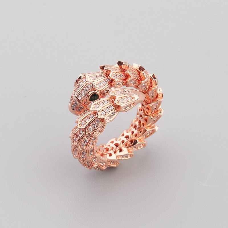 18K gold snake - shaped gemstone - inlaid design trendy personality open ring - mavazie