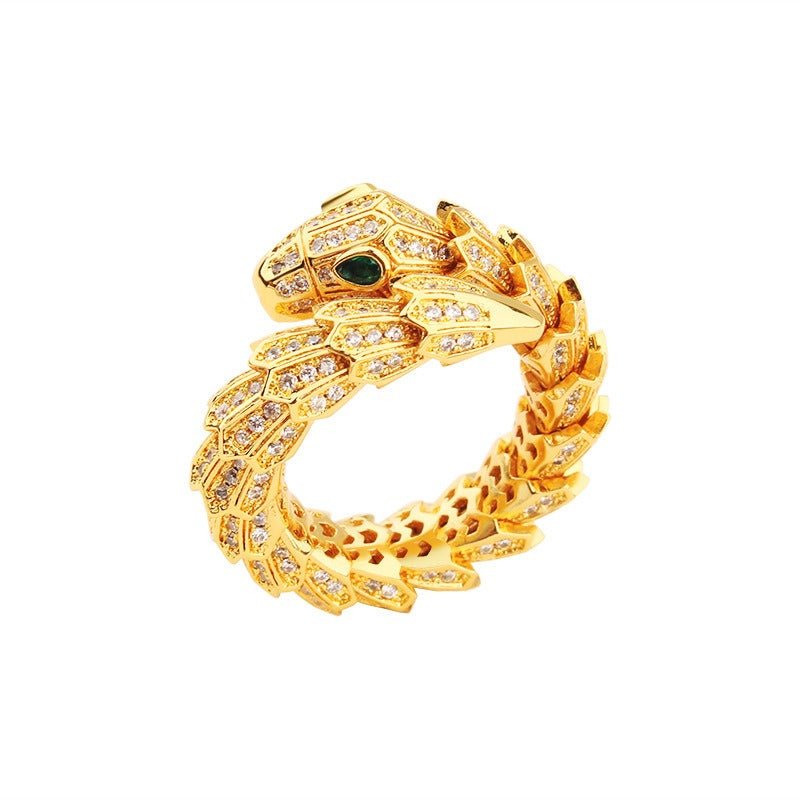 18K gold snake - shaped gemstone - inlaid design trendy personality open ring - mavazie
