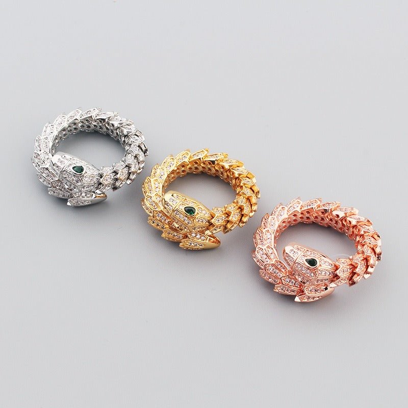 18K gold snake - shaped gemstone - inlaid design trendy personality open ring - mavazie
