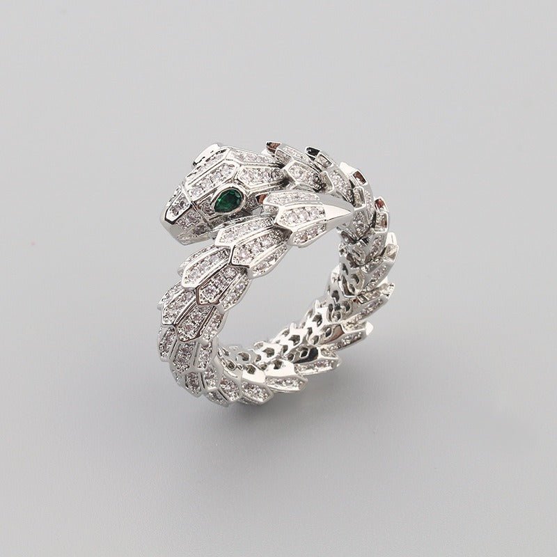 18K gold snake - shaped gemstone - inlaid design trendy personality open ring - mavazie