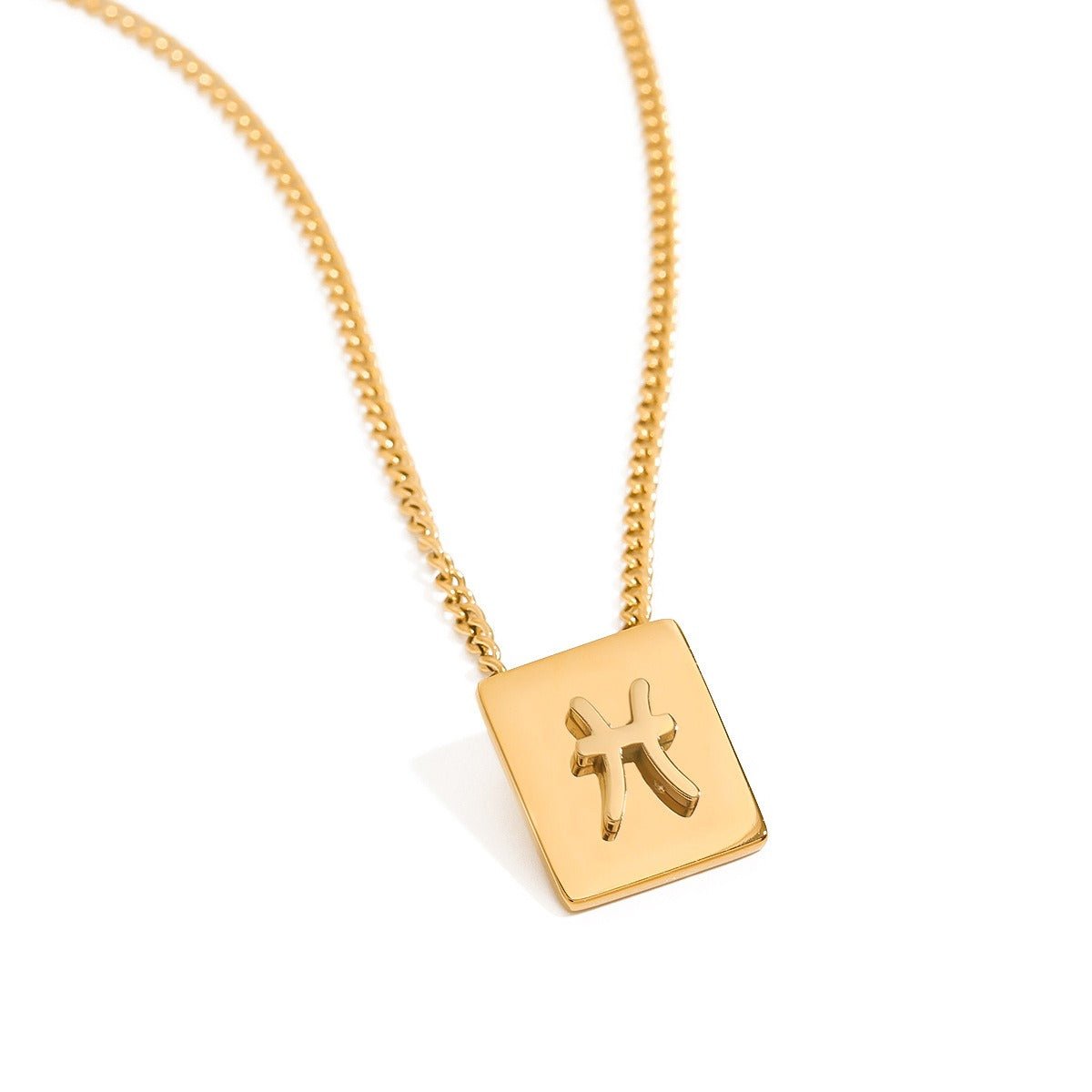 18K gold square necklace with twelve zodiac elements design - mavazie