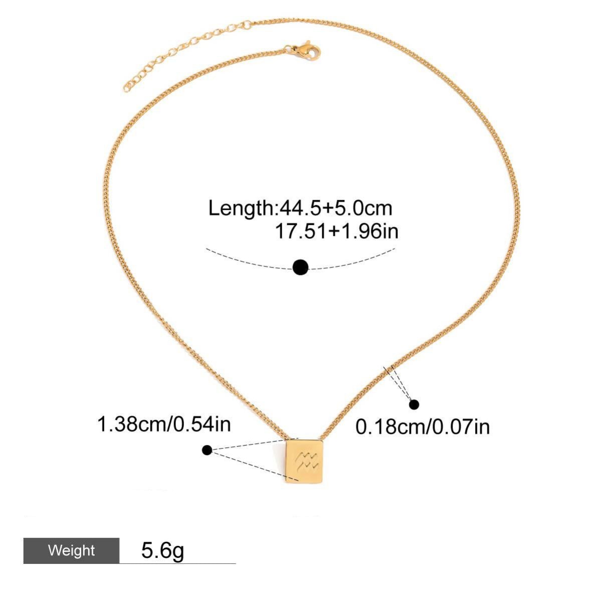 18K gold square necklace with twelve zodiac elements design - mavazie