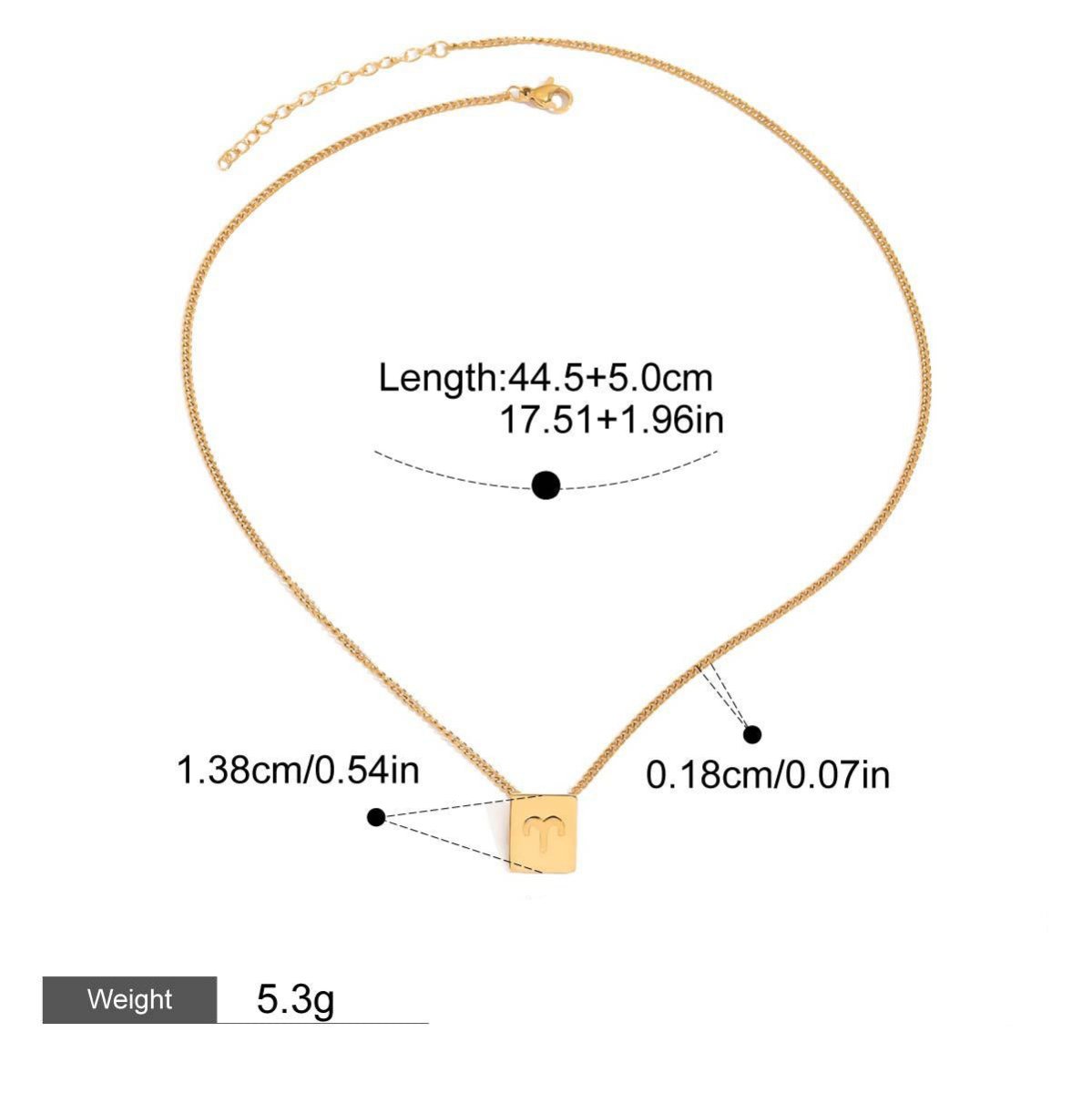 18K gold square necklace with twelve zodiac elements design - mavazie