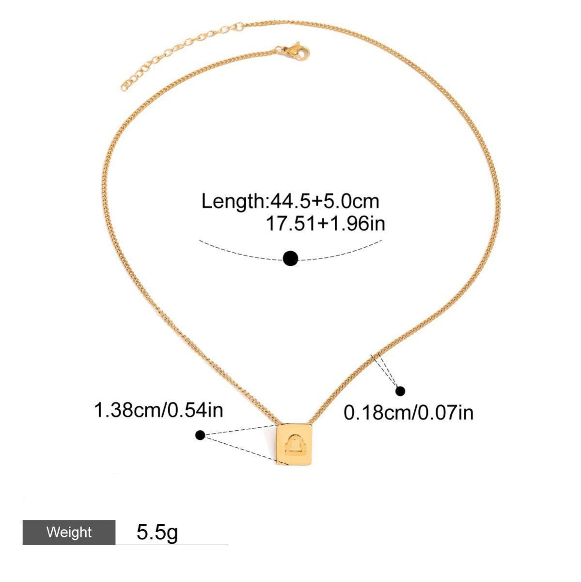 18K gold square necklace with twelve zodiac elements design - mavazie