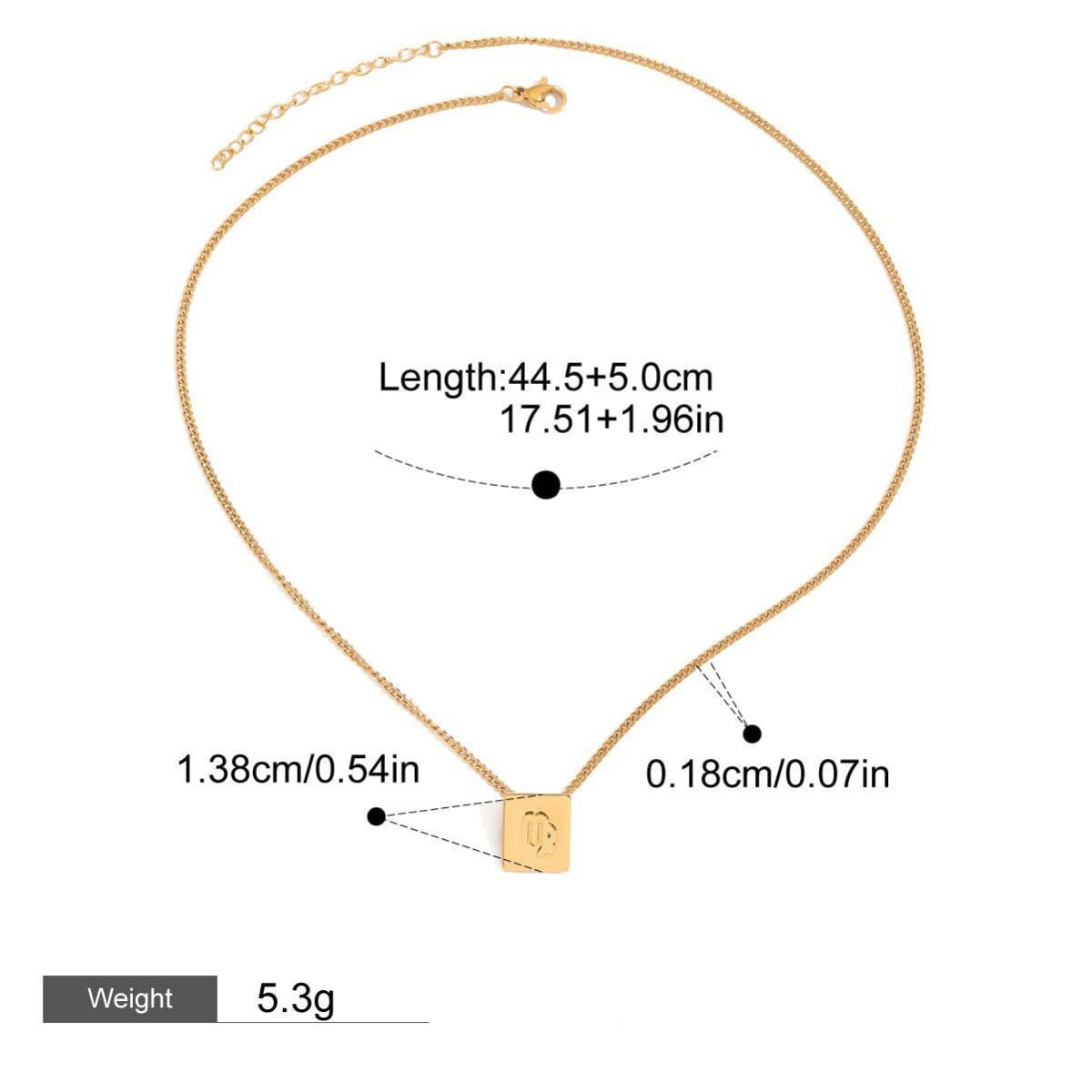 18K gold square necklace with twelve zodiac elements design - mavazie