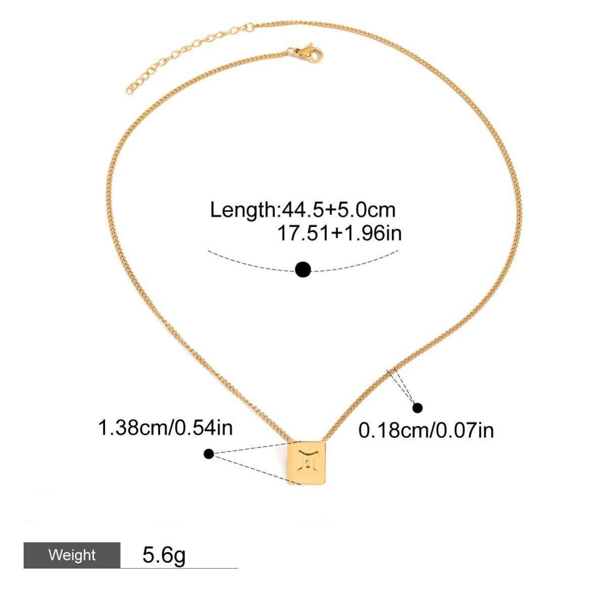 18K gold square necklace with twelve zodiac elements design - mavazie