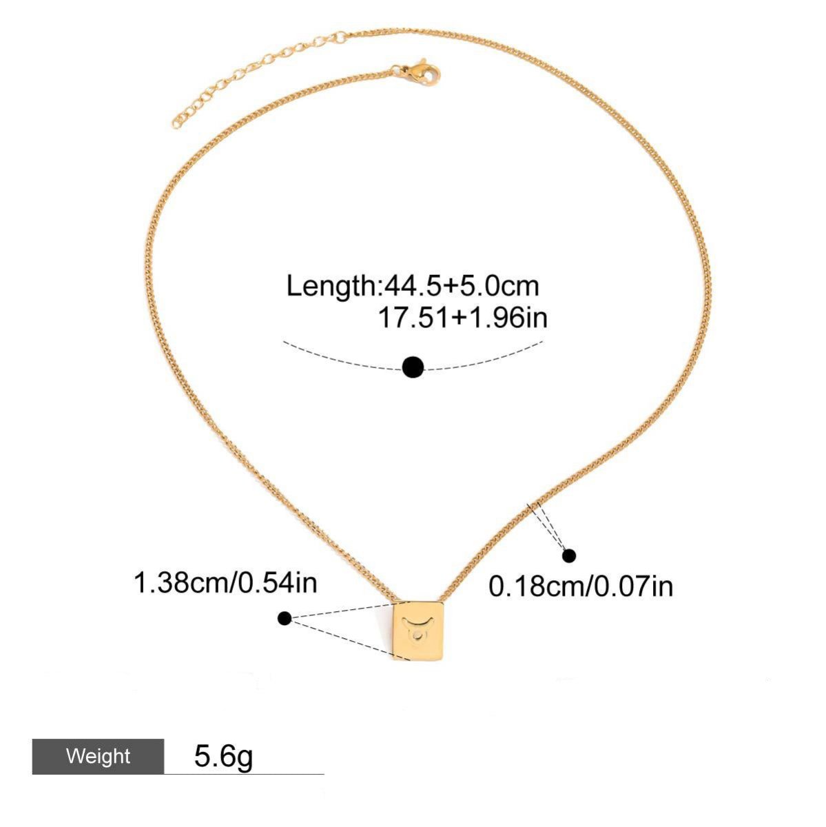 18K gold square necklace with twelve zodiac elements design - mavazie