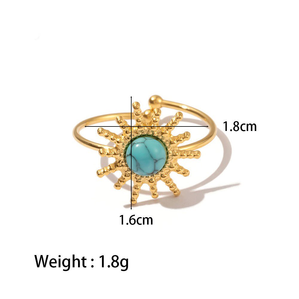 18K Gold Sun - Shaped Gemstone - Inlaid Luxury Ring - mavazie