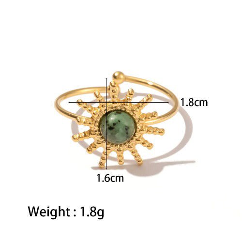 18K Gold Sun - Shaped Gemstone - Inlaid Luxury Ring - mavazie