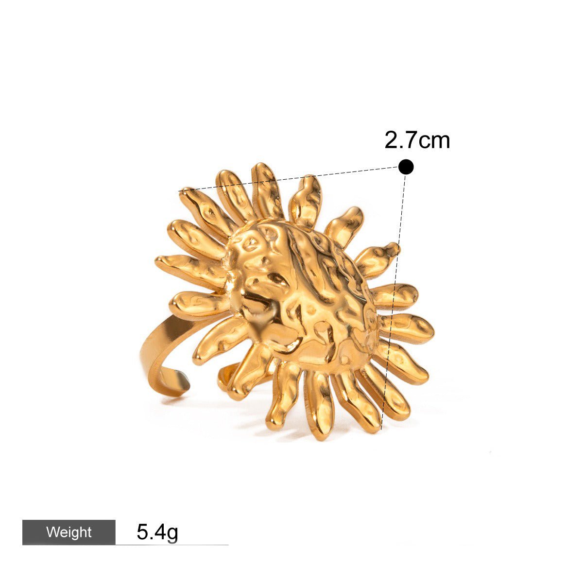 18K Gold Sun - Shaped Gemstone - Inlaid Luxury Ring - mavazie