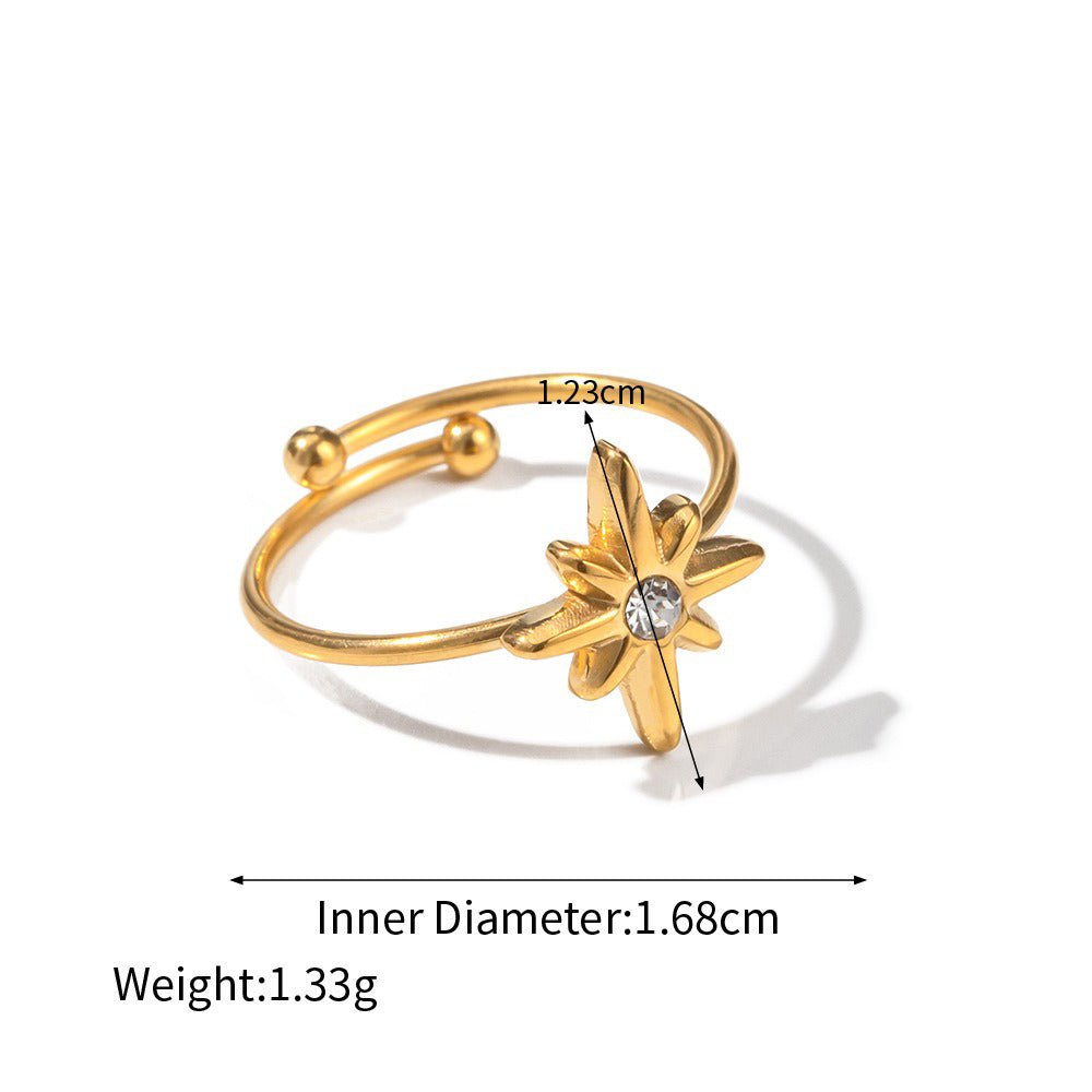 18K Gold Sun - Shaped Gemstone - Inlaid Luxury Ring - mavazie