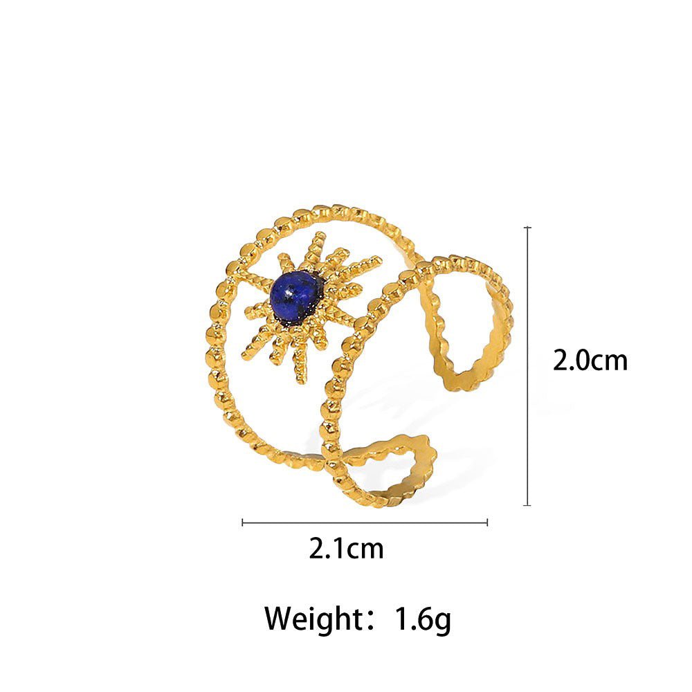 18K Gold Sun - Shaped Gemstone - Inlaid Luxury Ring - mavazie