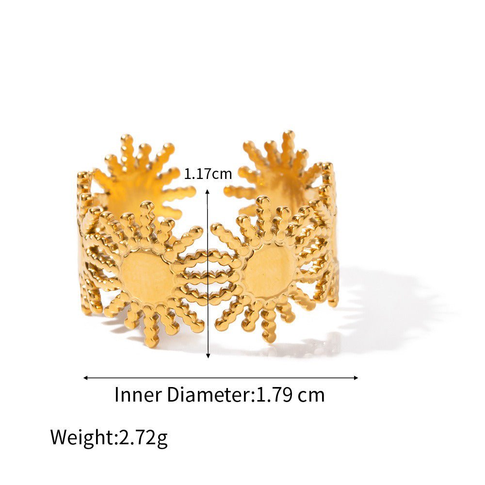 18K Gold Sun - Shaped Gemstone - Inlaid Luxury Ring - mavazie