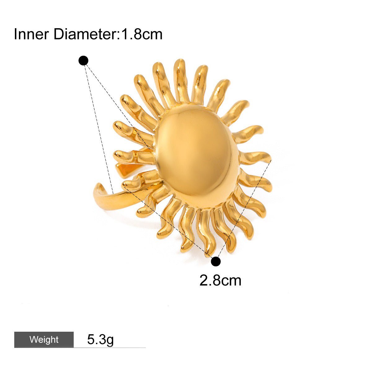 18K Gold Sun - Shaped Gemstone - Inlaid Luxury Ring - mavazie