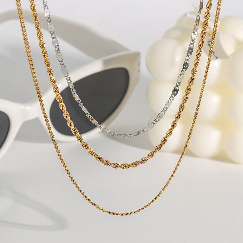 18K gold three - layer chain with gold and silver color matching design, noble and elegant necklace - mavazie