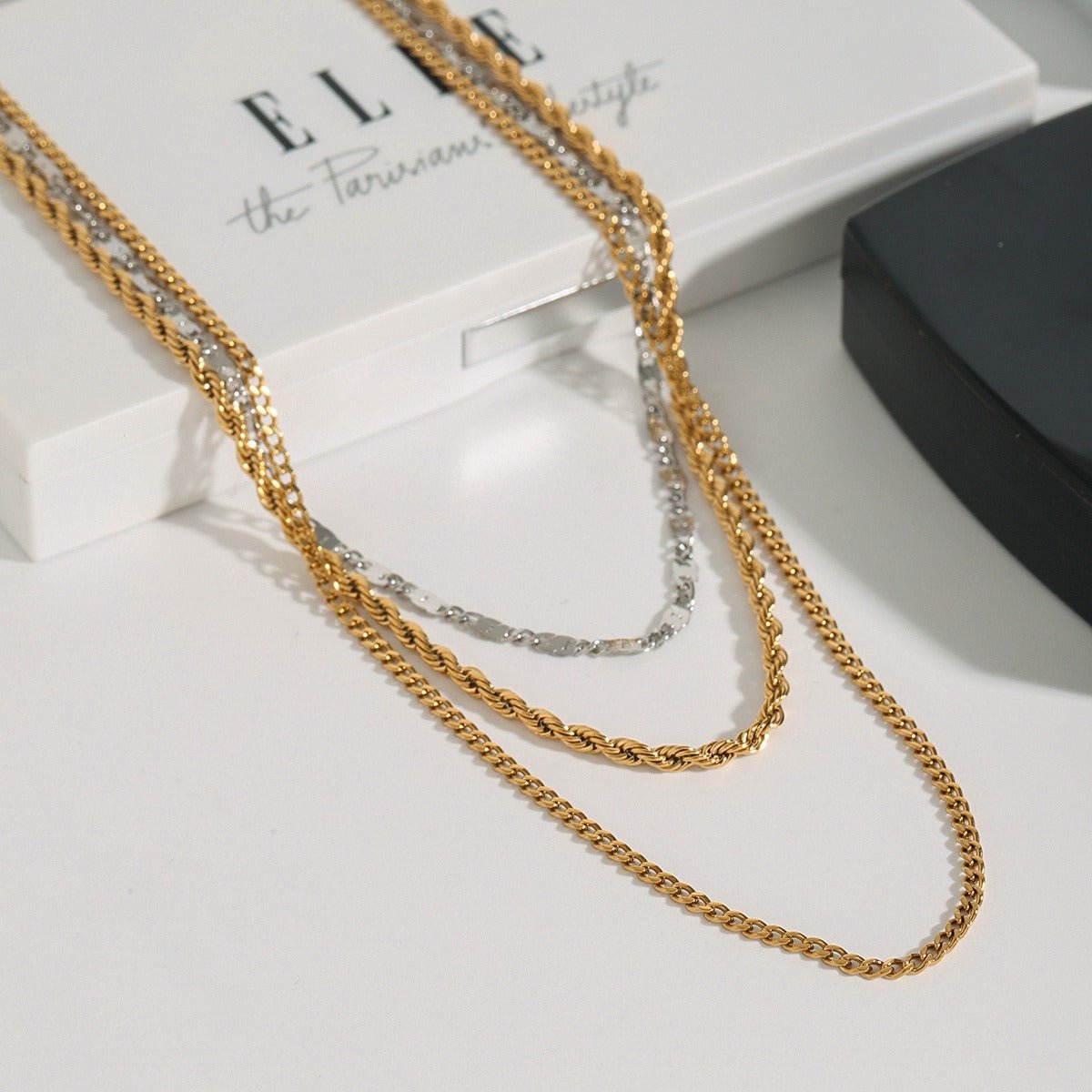 18K gold three - layer chain with gold and silver color matching design, noble and elegant necklace - mavazie