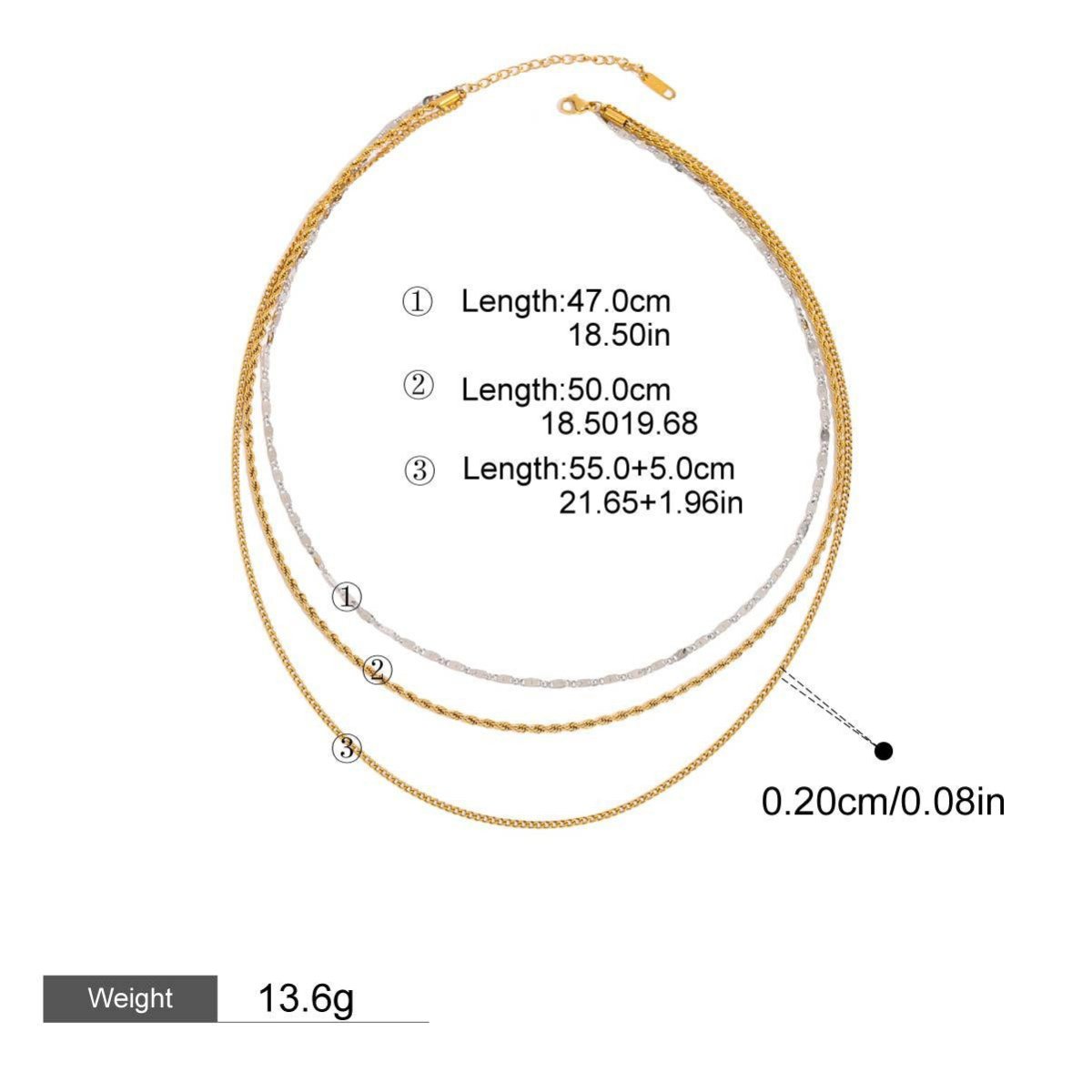 18K gold three - layer chain with gold and silver color matching design, noble and elegant necklace - mavazie