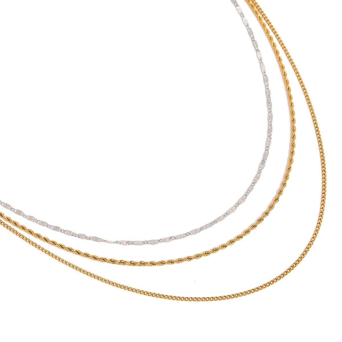 18K gold three - layer chain with gold and silver color matching design, noble and elegant necklace - mavazie
