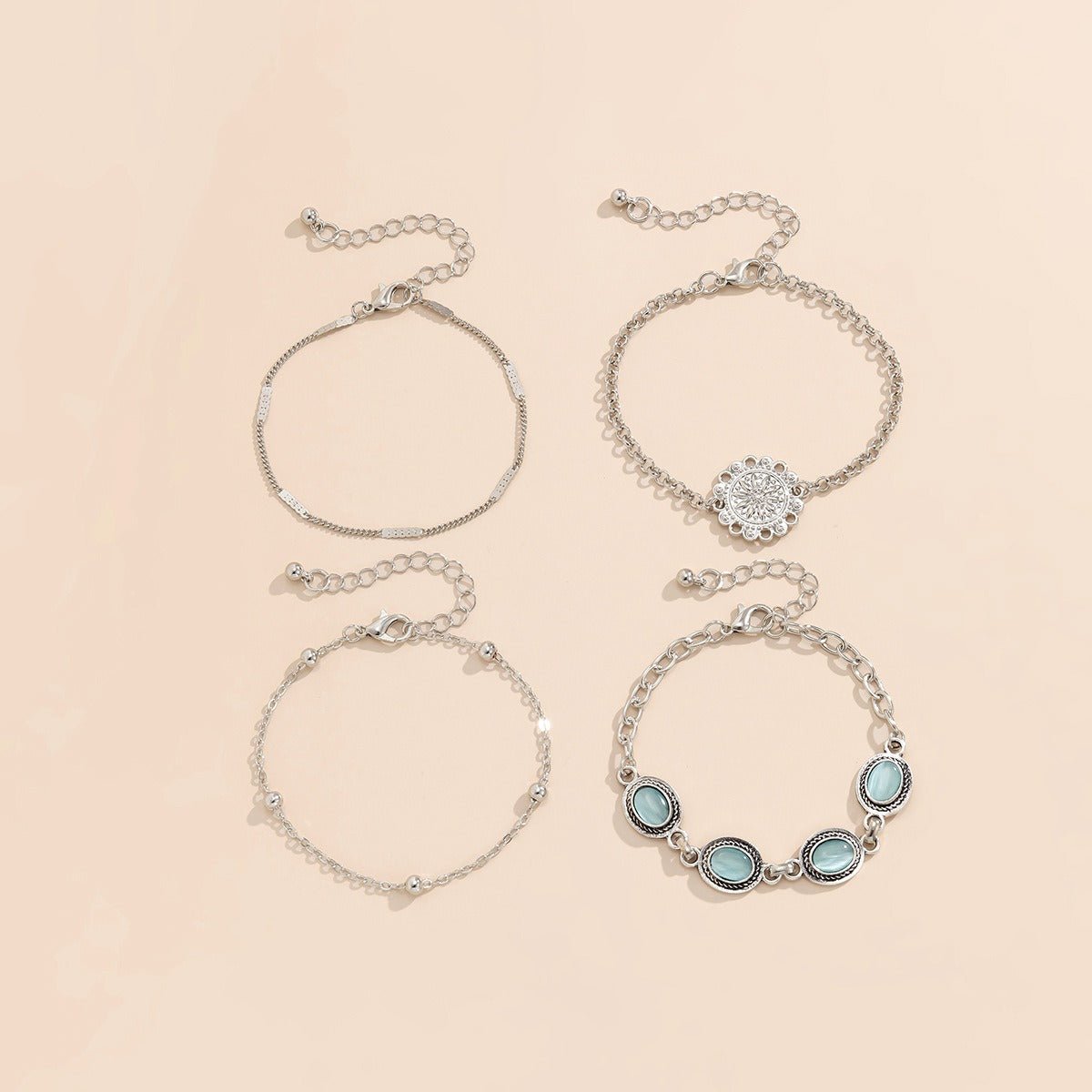 Ethnic style flower disc cat's eye gold retro bracelet - mavazie
