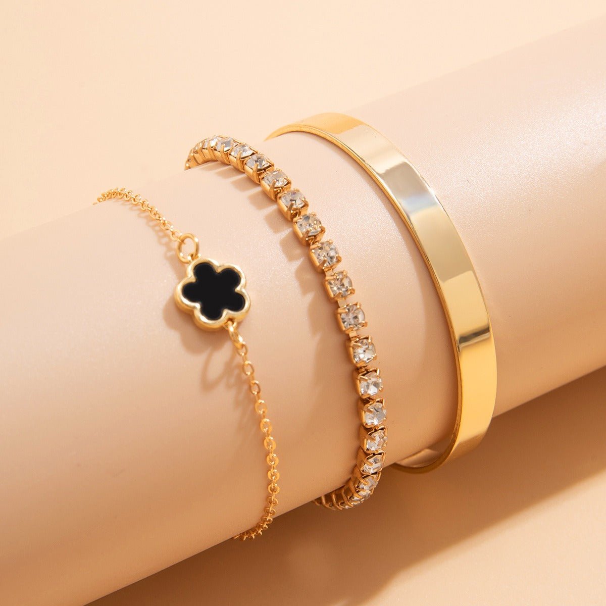Hip - Hop Punk Rhinestone Chain Clover Bracelet - mavazie