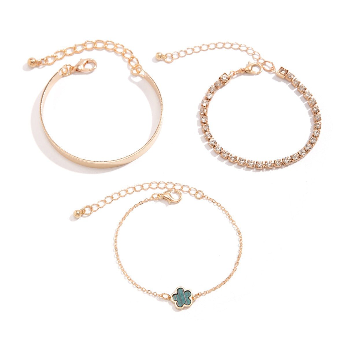 Hip - Hop Punk Rhinestone Chain Clover Bracelet - mavazie