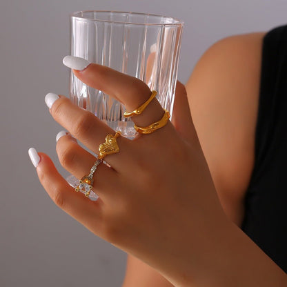 18 gold classic retro geometric inlaid zircon design light luxury style ring - mavazie