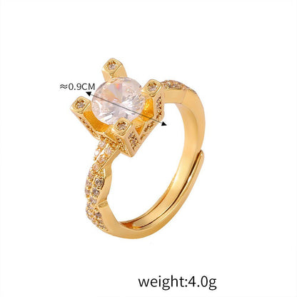 18 gold classic retro geometric inlaid zircon design light luxury style ring - mavazie