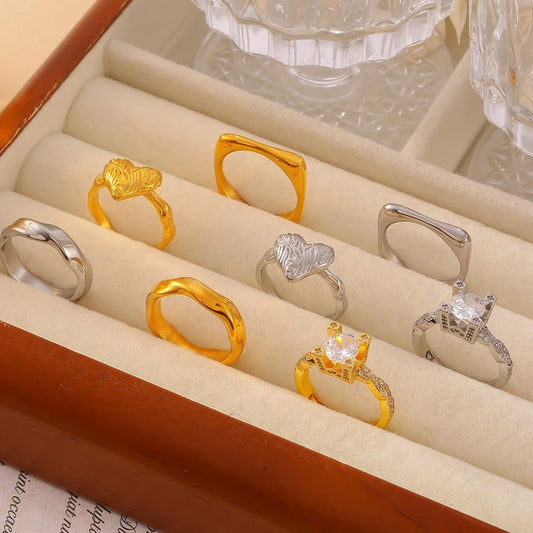 18 gold classic retro geometric inlaid zircon design light luxury style ring - mavazie