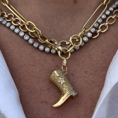 18K gold boots inlaid with gemstones and textured design trendy and unique necklace - mavazie
