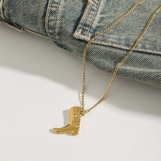 18K gold boots inlaid with gemstones and textured design trendy and unique necklace - mavazie