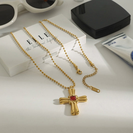 18K Gold Cross Design Beautiful Dazzling Necklace - mavazie