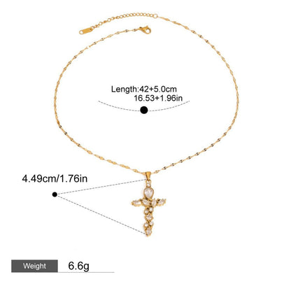 18K Gold Cross Inlaid Gemstone Design Exquisite Fashion Necklace - mavazie