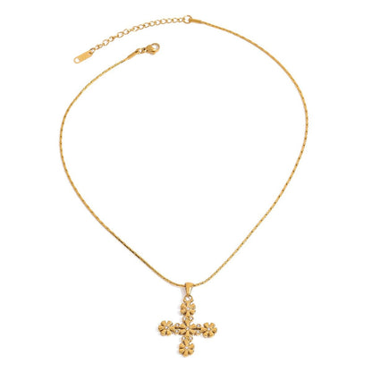 18K gold cross with flower - shaped design exquisite and fashionable necklace - mavazie