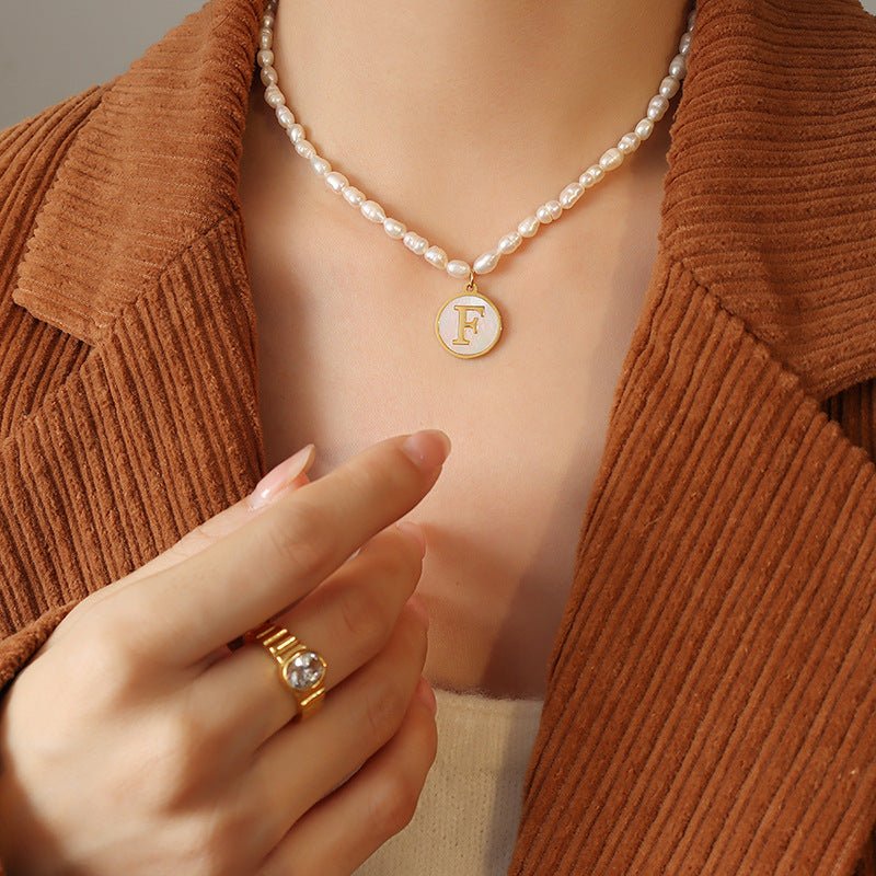 18K gold exquisite and noble pearl chain with round inlaid gemstones - mavazie