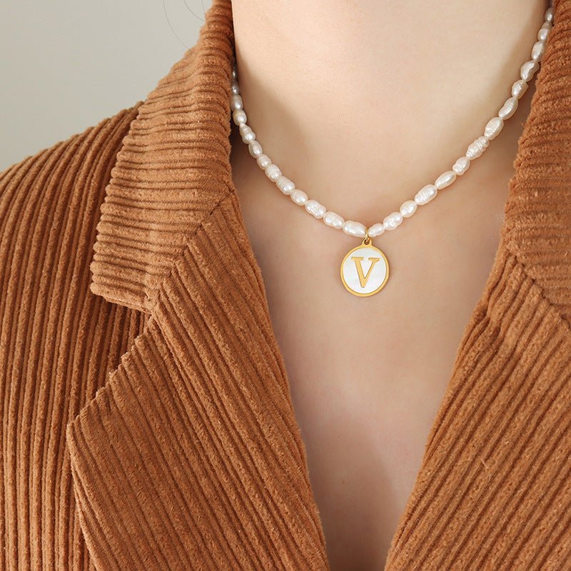 18K gold exquisite and noble pearl chain with round inlaid gemstones - mavazie