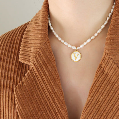 18K gold exquisite and noble pearl chain with round inlaid gemstones - mavazie