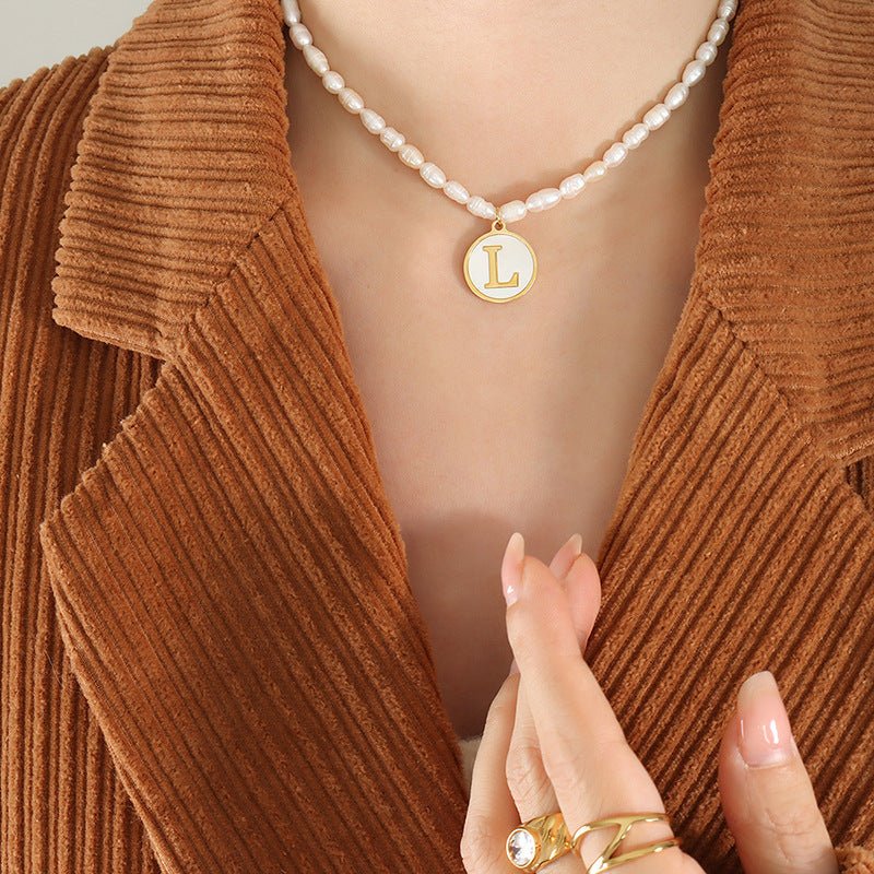 18K gold exquisite and noble pearl chain with round inlaid gemstones - mavazie