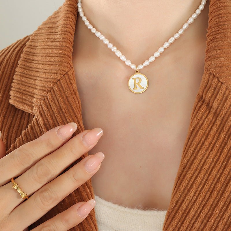 18K gold exquisite and noble pearl chain with round inlaid gemstones - mavazie