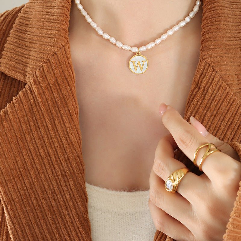 18K gold exquisite and noble pearl chain with round inlaid gemstones - mavazie