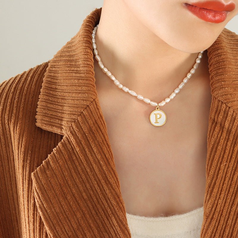18K gold exquisite and noble pearl chain with round inlaid gemstones - mavazie