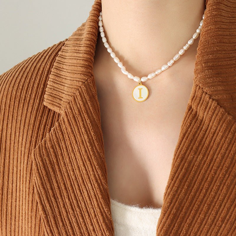 18K gold exquisite and noble pearl chain with round inlaid gemstones - mavazie